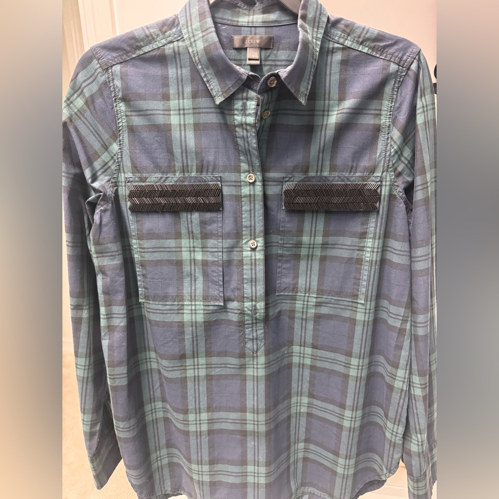 J. Crew Green and Navy Plaid Button-Front Shirt